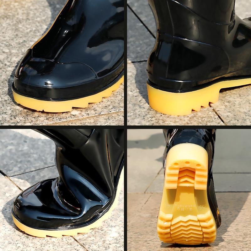 Shanghai Warrior 807 Men's Waterproof Non-Slip Wear-Resistant Black High-Top Rain Boots