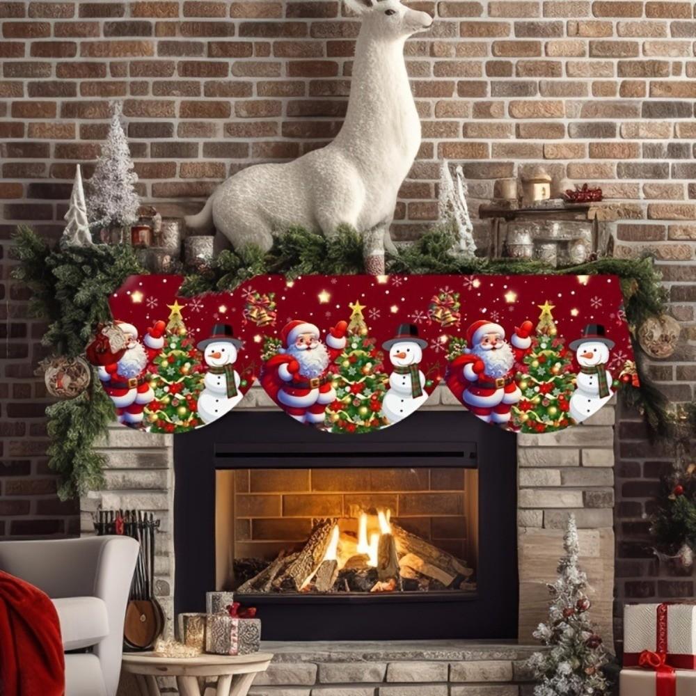 2026 Christmas Fireplace Scarf Snowman Navidad Natal Mantel Scarf Indoor Fireplace Ornament Christmas Decorations