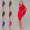 Women's Dress Mid-skirt Single Shoulder Lotus Leaf Sleeve Temperament Hip-wrapped Dress Women
