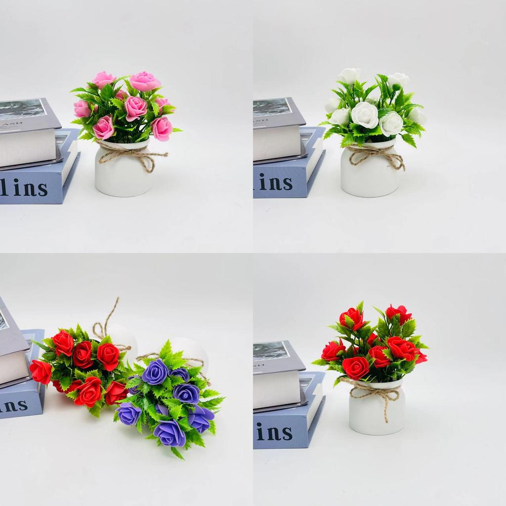 Foam Rose Artificial Potted Plant With Butterfly Accent For Indoor Decoration And Photography Use