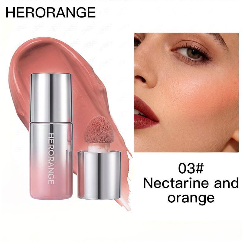 HERORANGE Cheek Color Diffuse Liquid Blusher, Natural Lightweight Liquid Blush with Sponge Applicator, Blendable Cream Blush for Face Makeup