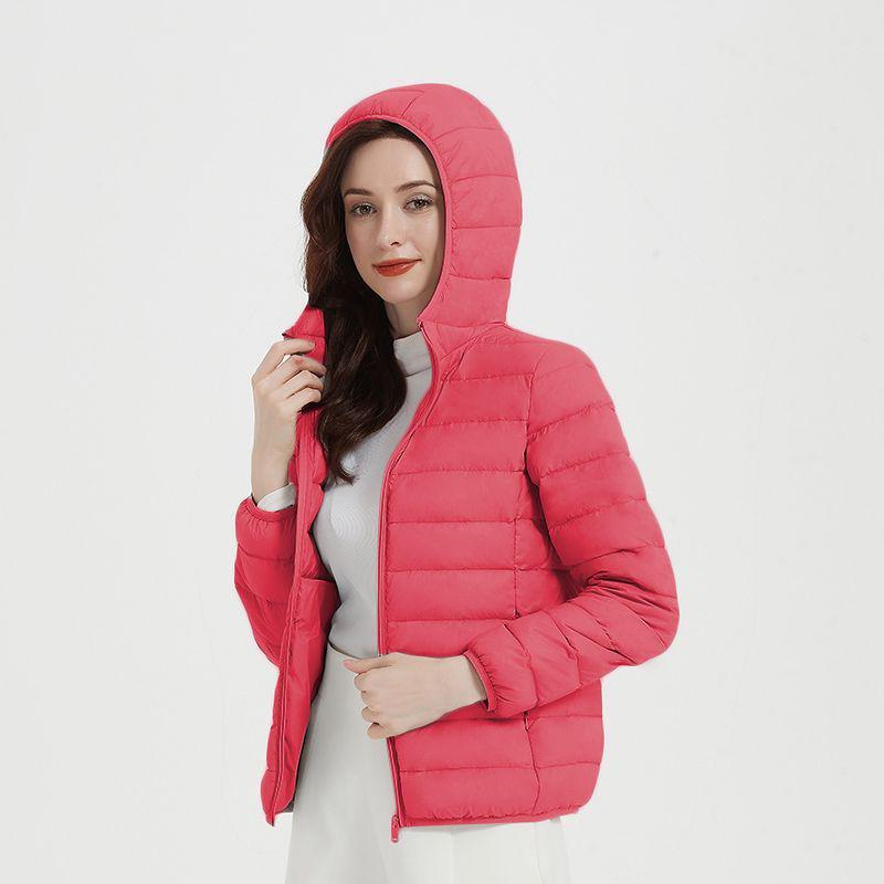 2023 Women's Short White Duck Down Jacket - Lightweight, Hooded, Korean Style, Autumn/Winter, Loose Fit, Stand-up Collar.