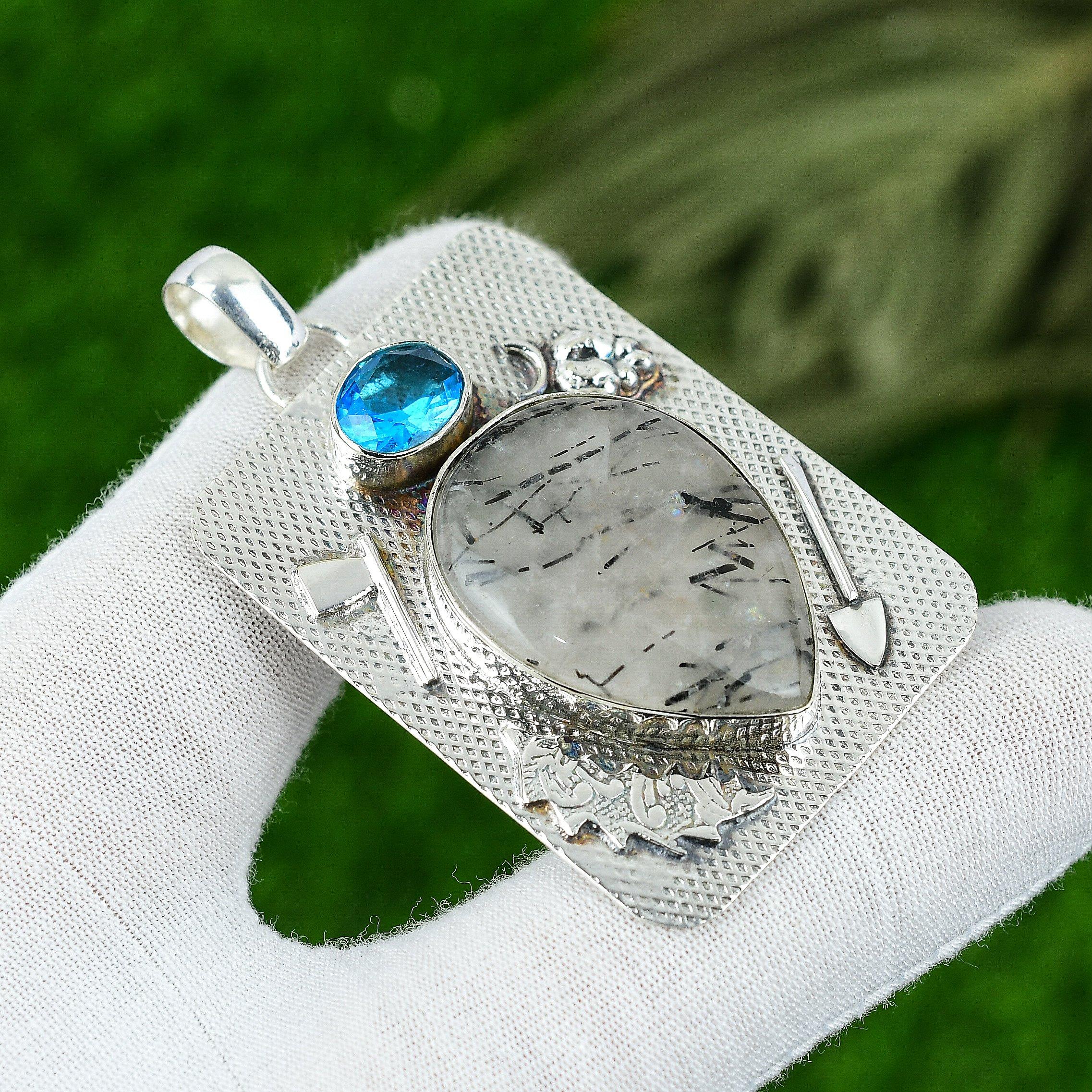 

Подвеска из натурального черного рутилового драгоценного камня, ювелирное изделие из стерлингового серебра 925 пробы для женщин