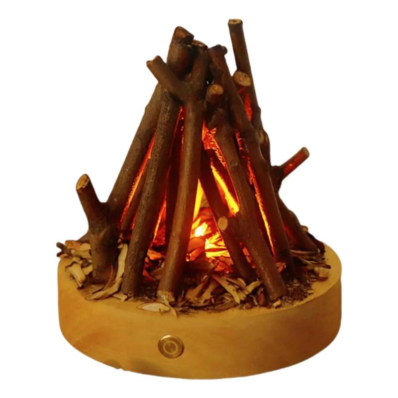 Wooden Simulated Bonfire Lights,Desktop Decorative Halo Lights,Creative Log Bonfire Night Lights USB Charging flameless Candles