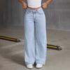 Jeans med hög midja och vida ben för kvinnor Lös passform Raka ben Denimpants Casual Vardagskläder