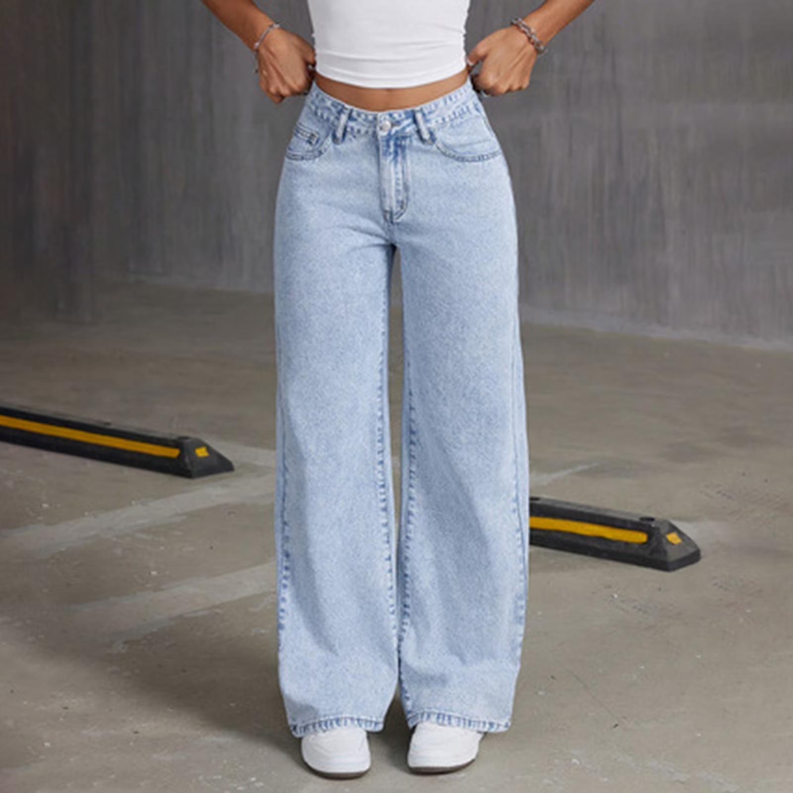 Girls High Waist Straight Leg Jeans with Embroidery Loose Fit Casual Pants 8