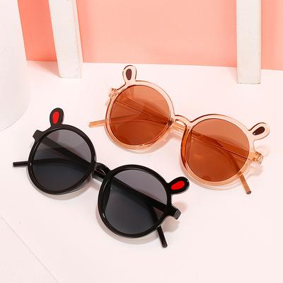Óculos de Sol Infantil, Orelhas, Armação Redonda de Desenho Animado, Lentes Multicoloridas com Bloqueio UV, Óculos de Bebê para Luz Forte