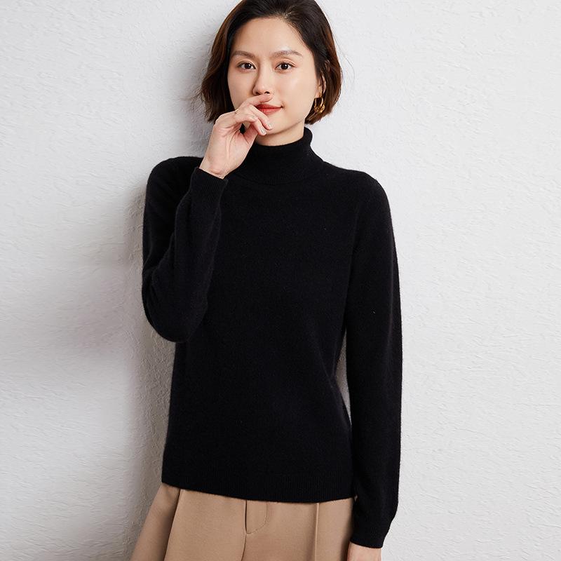 Women's High Neck Cashmere Sweater - Autumn/Winter Loose Knit Plus Size Pullover