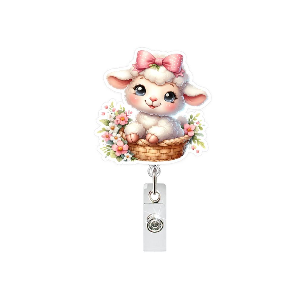 Easter Decoration Retractable Id Badge Holder Reel Keychain Easter Lamb Flower Sunflower Badge Reel For Nurse Doctor Gift