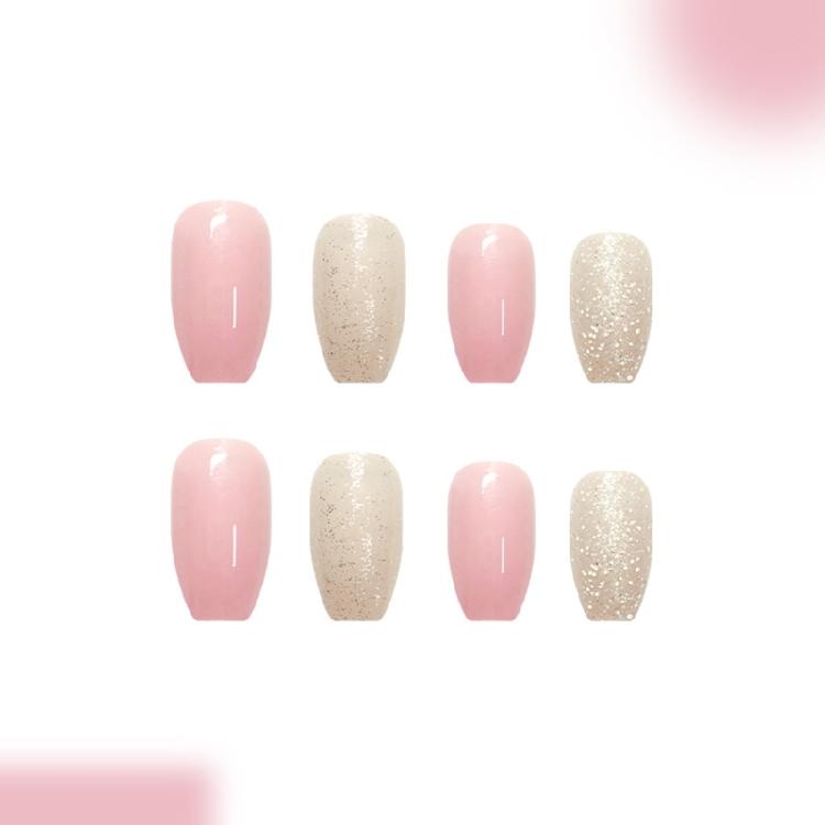 Pack of 24 Press On Nail Pink Color Flash Glitters Artificial Nail Comfort Fit for Long Term Use Fashion Accessory