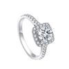 PT950 Platinum-Plated Square Cut Moissanite Proposal Ring with Eight Hearts and Arrows CZ, Open Design for Women