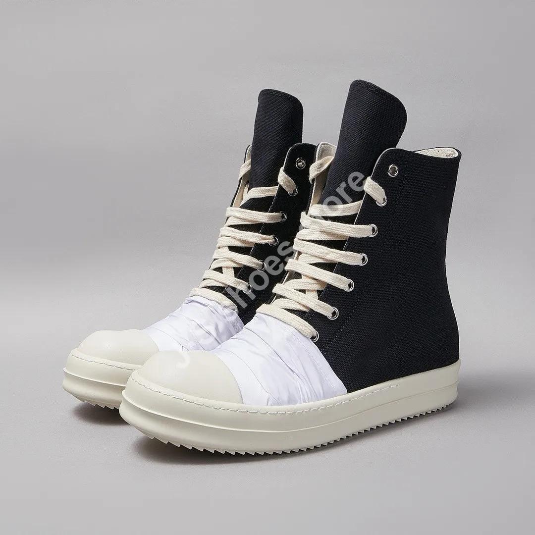 

R-o Men Black Canvas Shoe High Top Sneaker Women Casual Shoes Sneakers Lace Up Classic Boot Zipper Thick Sole Ankle Boots 34