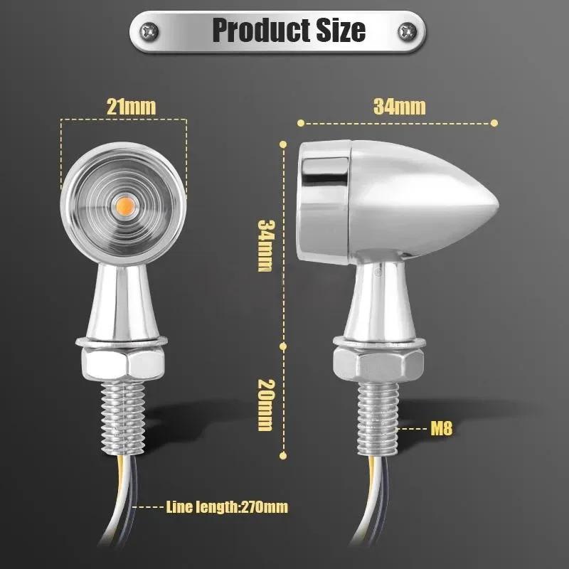 Motorcycle LED Turn Signal Light Chrome Bullet Moto Led Brake Stop Lights 8mm 12V Mini Signal Lamp For Honda Yamaha Cafe Racer