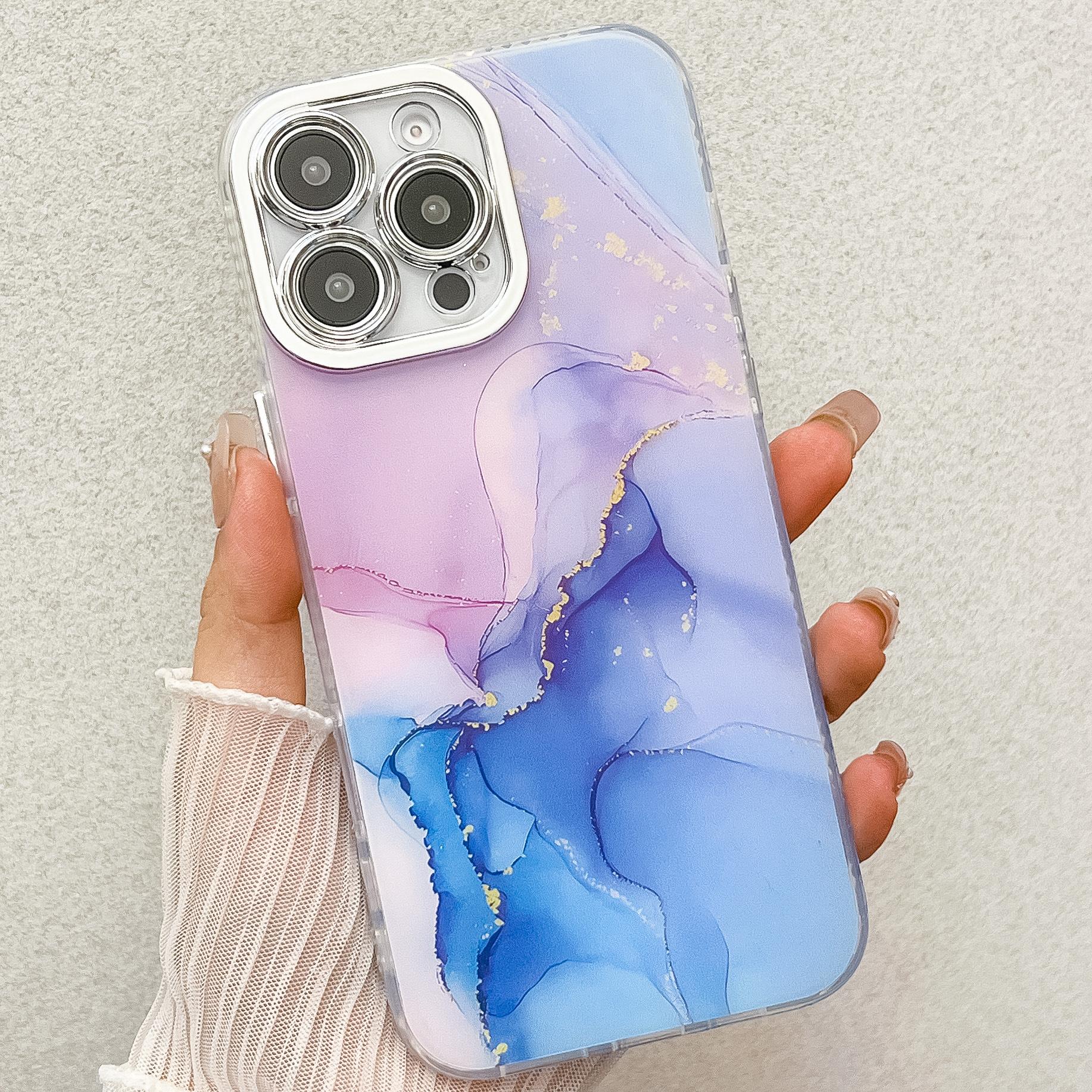 

Electroplating Fine Hole Marble Pattern Suitable for IPhone16promax Mobile Phone Case IMD Apple 15 Anti Fall Protection Case iPhone14PROMAX