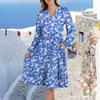 Women's V-Neck Flowing Layered Bohemian Long Sleeve Floral Print Dress