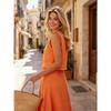 Orange Cotton and Linen Round Neck Open Button Vest Top Long Skirt Set European and American Summer Fashion New Two-piece Set Women
