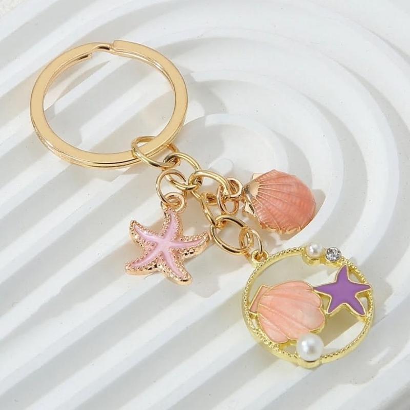 Ocean Series Seashell Conch Starfish Keychain Women Girls Keyrings Birthday Party Jewelry Gifts