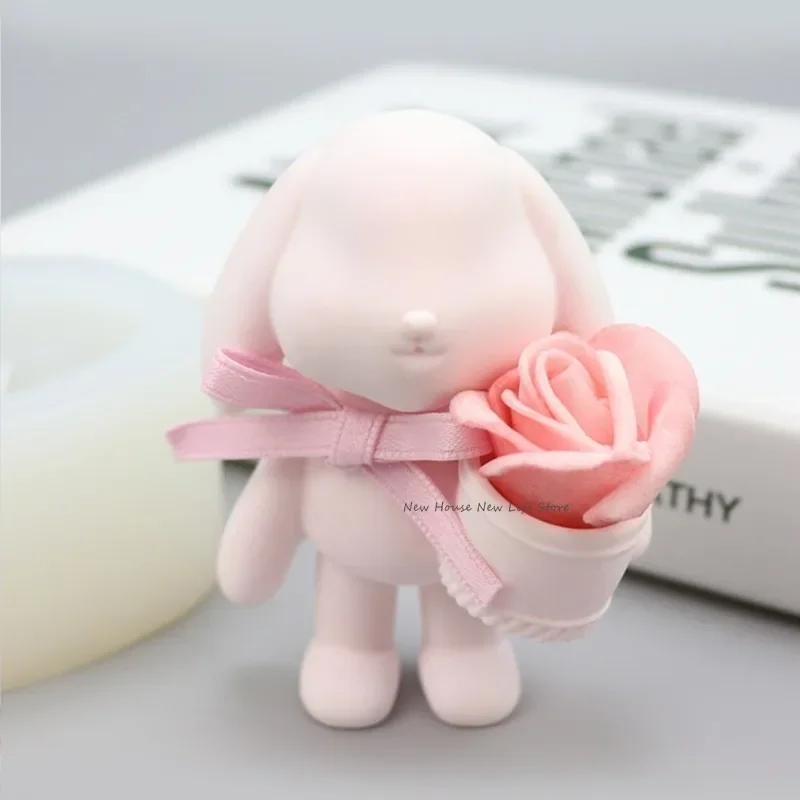 Rabbit Silicone Candle Mold Easter Animal Cute Rabbit Aromatherapy Plaster Soap Resin Mould 3D Crafts Casting Tool