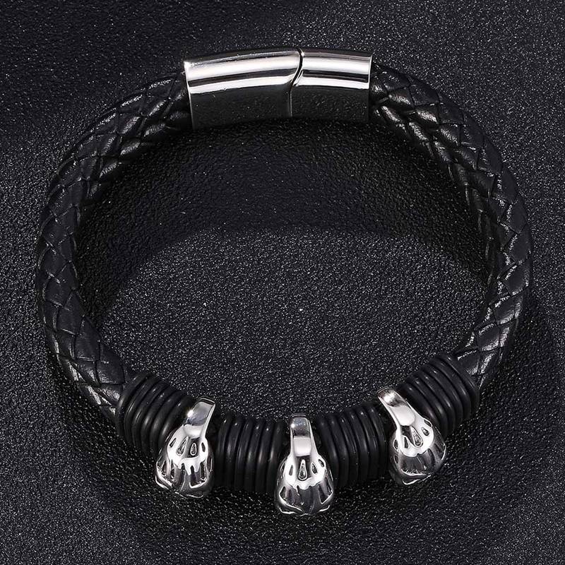 Men Skull Charm Bracelet Punk Genuine Leather Weave Bracelet Fashion Male Jewelry Best Friend Gift