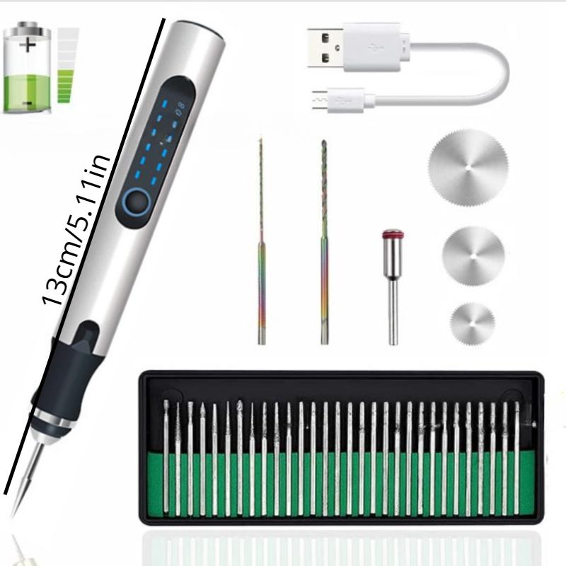 

1 шт., электрическая гравировальная ручка, аккумуляторная USB-гравировальная машина, портативный роторный гравировальный станок DIY для ювелирных изделий, дерева, стекла, камня 1pc Standard Set серебряный