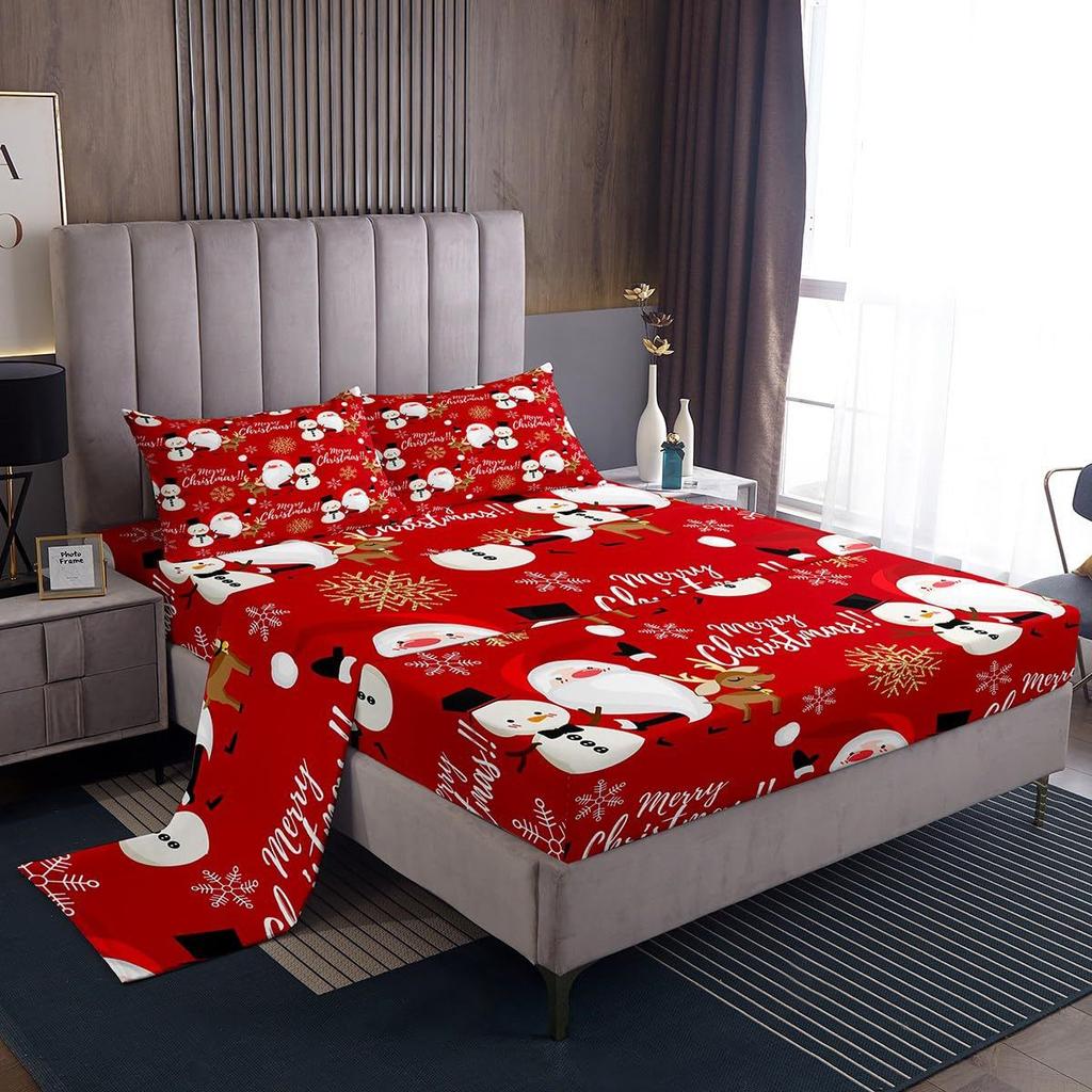 Christmas Element Pattern Mattress Four-Piece Bedding Set Bedroom Dormitory Bedding Decoration