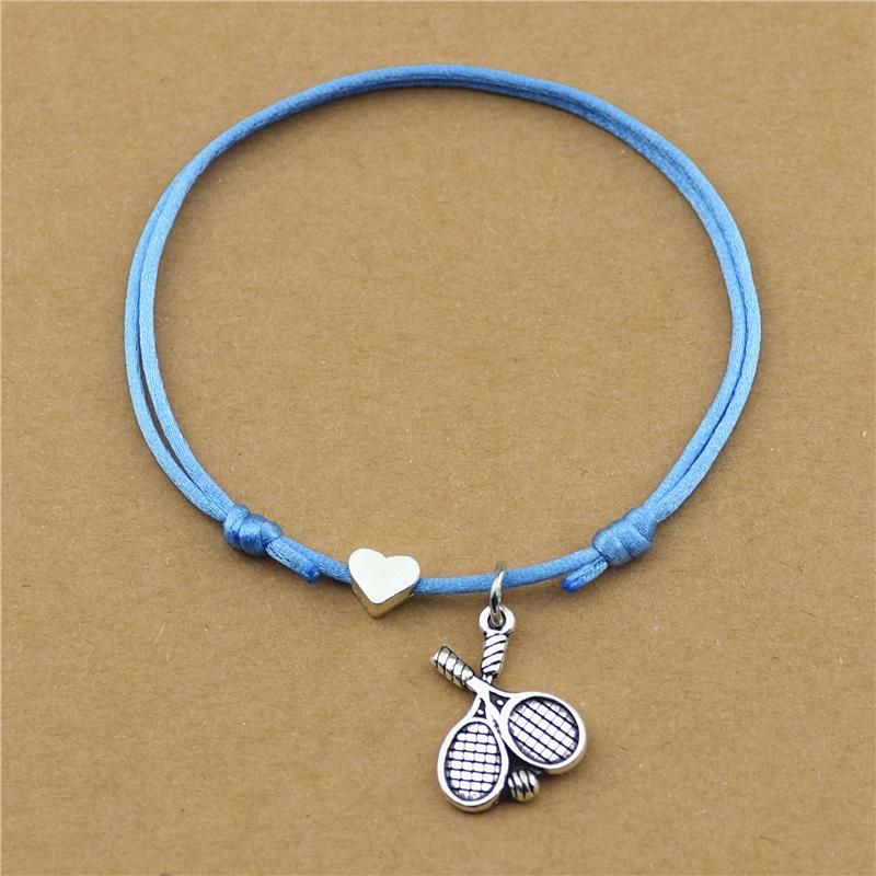 

Новая спортивная тема, двойная теннисная ракетка, браслеты-подвески, регулируемое сердце любви, красный шнур, черная веревка, браслеты, подарки для теннисной команды синий
