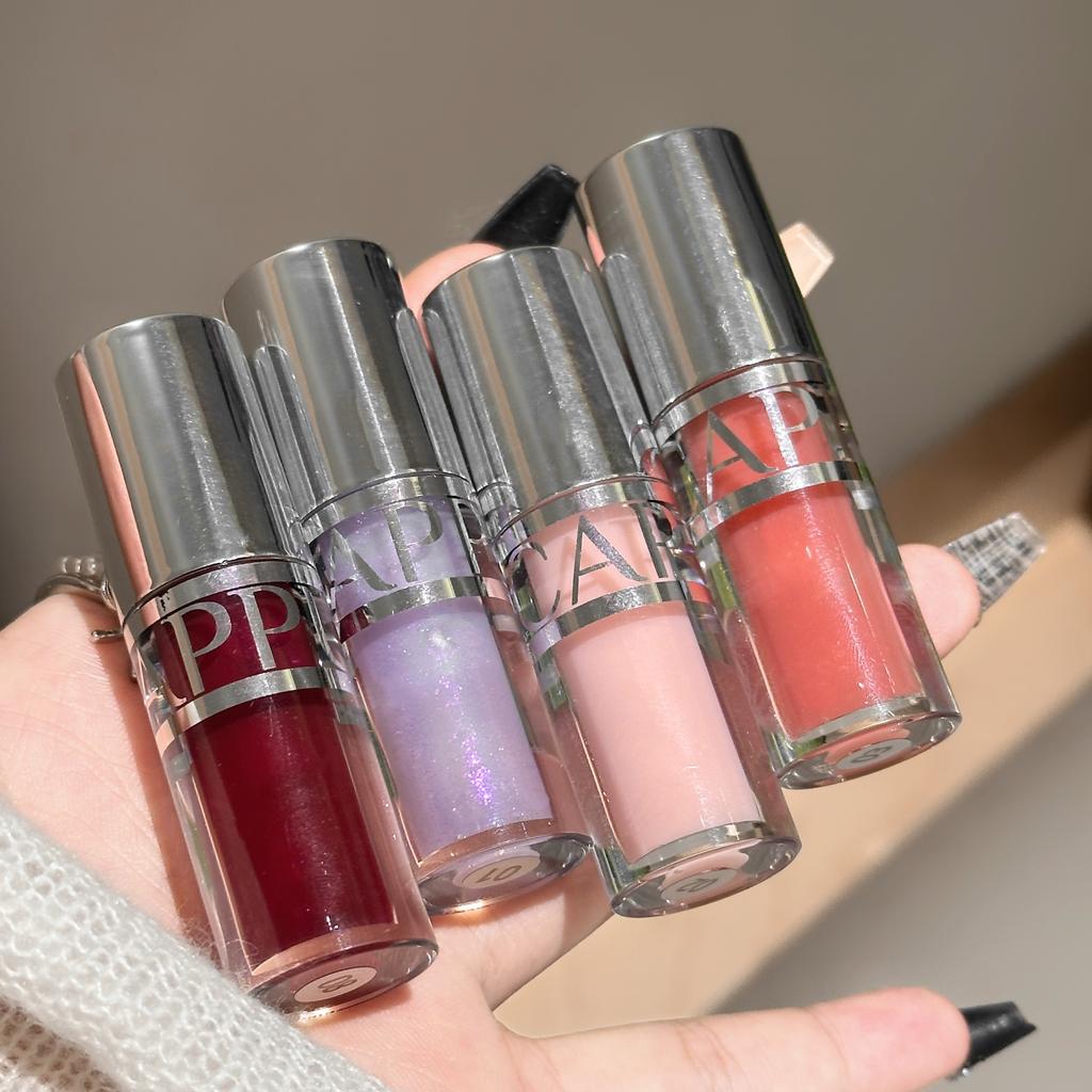 Peach Pink Moisturizing Lip Gloss with Fine Shimmer Long-Lasting Non-Stick Jelly Lip Plumping Korean Makeup