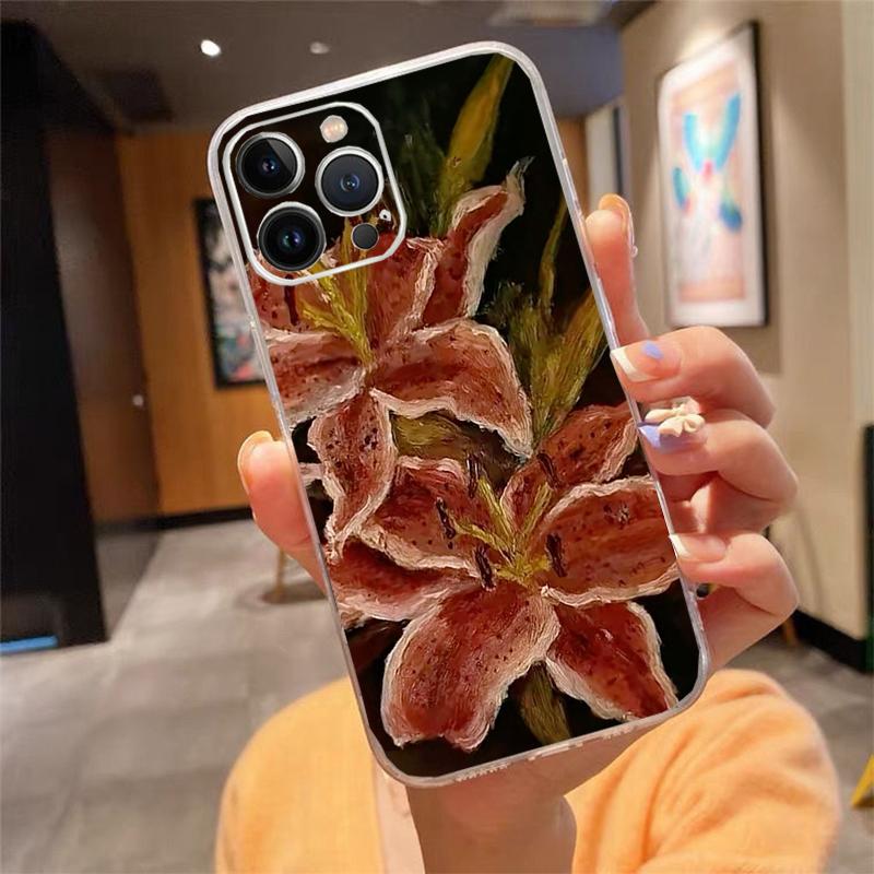 Phone Case For iPhone 17 Pro Max 17 Air 16 15 14 13 Pro Max 15 16 Pro 15Plus Lily Flower Silicone Cover