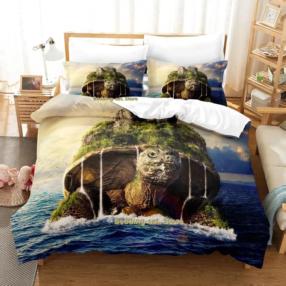 2023 World Turtles Turtle Island Bedding Set Cartoon Anime Three-piece Set Adult Kid Bedroom Duvetcover Sets 3D Kawaii Animal