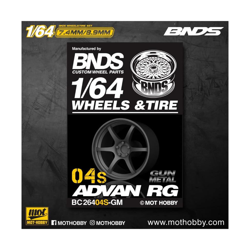 BNDS Scale Custom for Diecast Cars 1/64 Wheels, Gunmetal, BC26400S-GM, Approx. 8.9mm, (04S-GM) [Used]