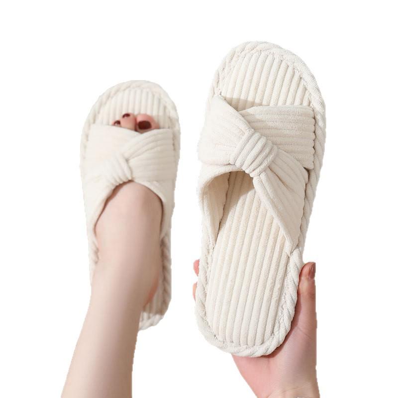 Corduroy Cross Cotton Slippers: Warm Indoor Footwear for Women (Winter, Spring, Autumn)