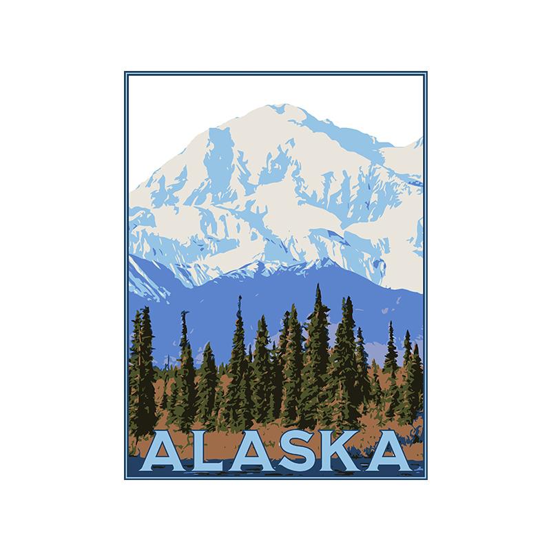 

Аляска туристическая картина современное настенное искусство холст печать горный водный олень природный пейзаж плакат для гостиной домашний декор Cuadros 21x30cm No Framed