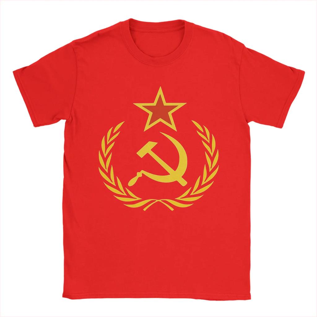 CCCP Soviet Hammer and Sickle Star Marxist T-Shirts for Men Round Collar Pure Cotton T Shirts  Short Sleeve Tees Summer Tops