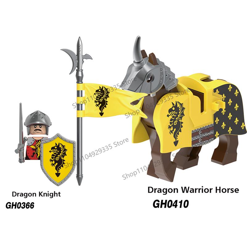 MOC Mittelalterliche Bausteine Zubehör Burgen Gotische Ritter Drache Löwe Krieger Pferd Helme Schilde Rüstungen Äxte Steine Spielzeug