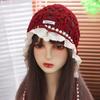 Pearl Tassels Lace Beanies Hollow Out Knit Cap Cute Crochet Flower Knitted Hat  Apparel Accessories