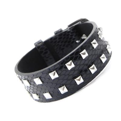 [I5397] - Trendy 'Tony' Bracelet In Steel and Python-style Leather - 2 Cm