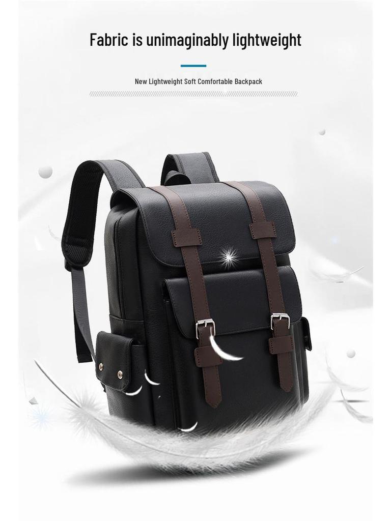 Large-Capacity PU Leather Backpack for Business, School, and Travel