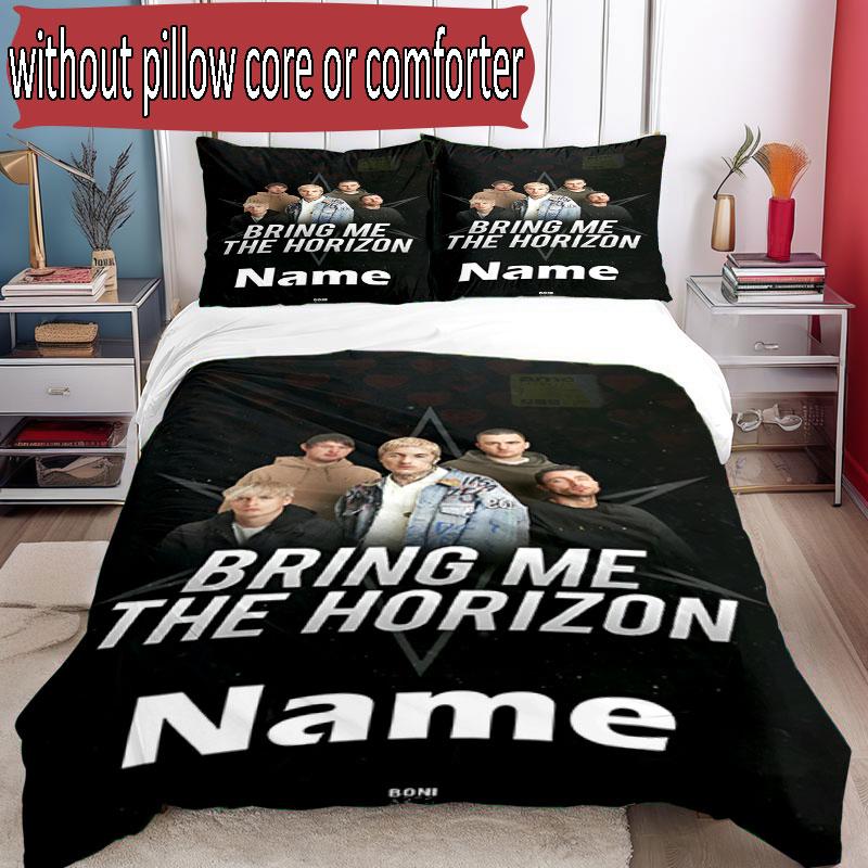 3pcs Duvet Cover Set (1*Duvet Cover + 2*Pillowcase, Without Core), Custom Name Bring Me the Horizon Pattern Bedding Set, Home Bedroom Decor Gift