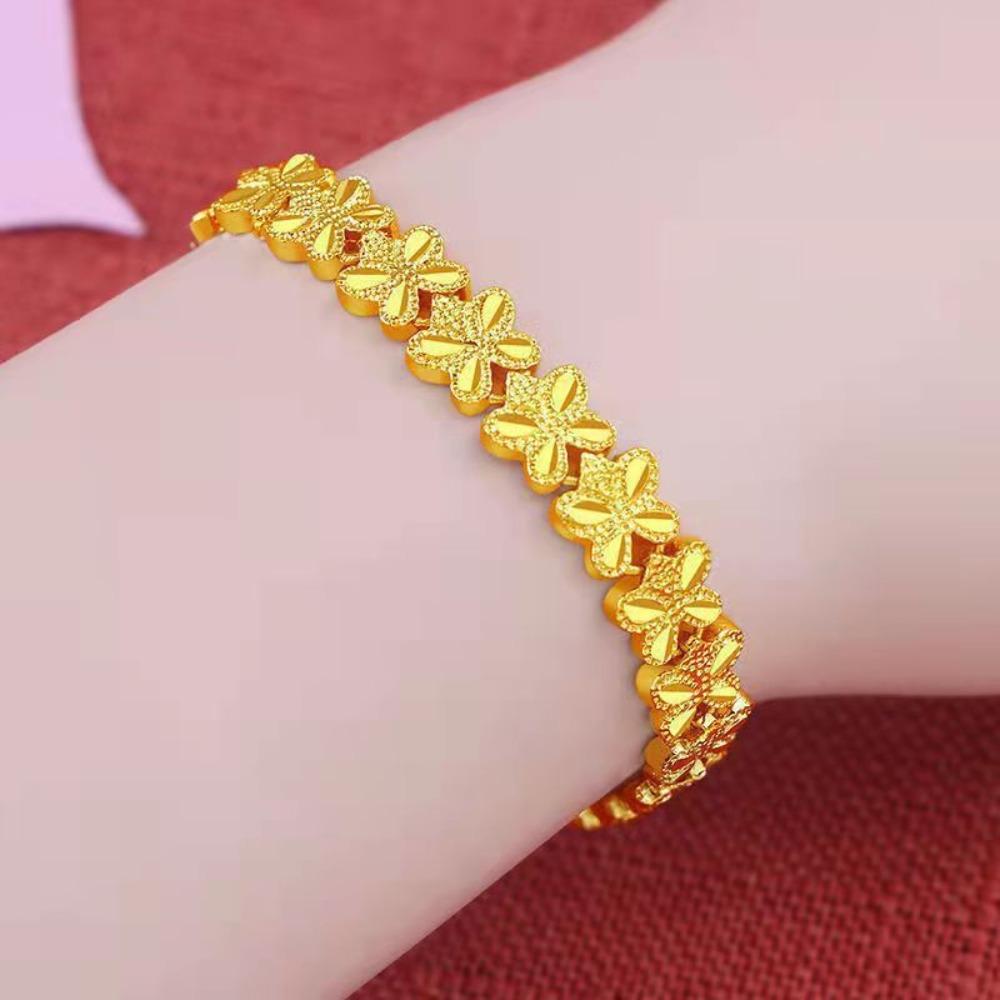 

Flower Hollow Bracelet Love Heart Chinese Style Bangles Vintage Golden Bracelet Daily Style A