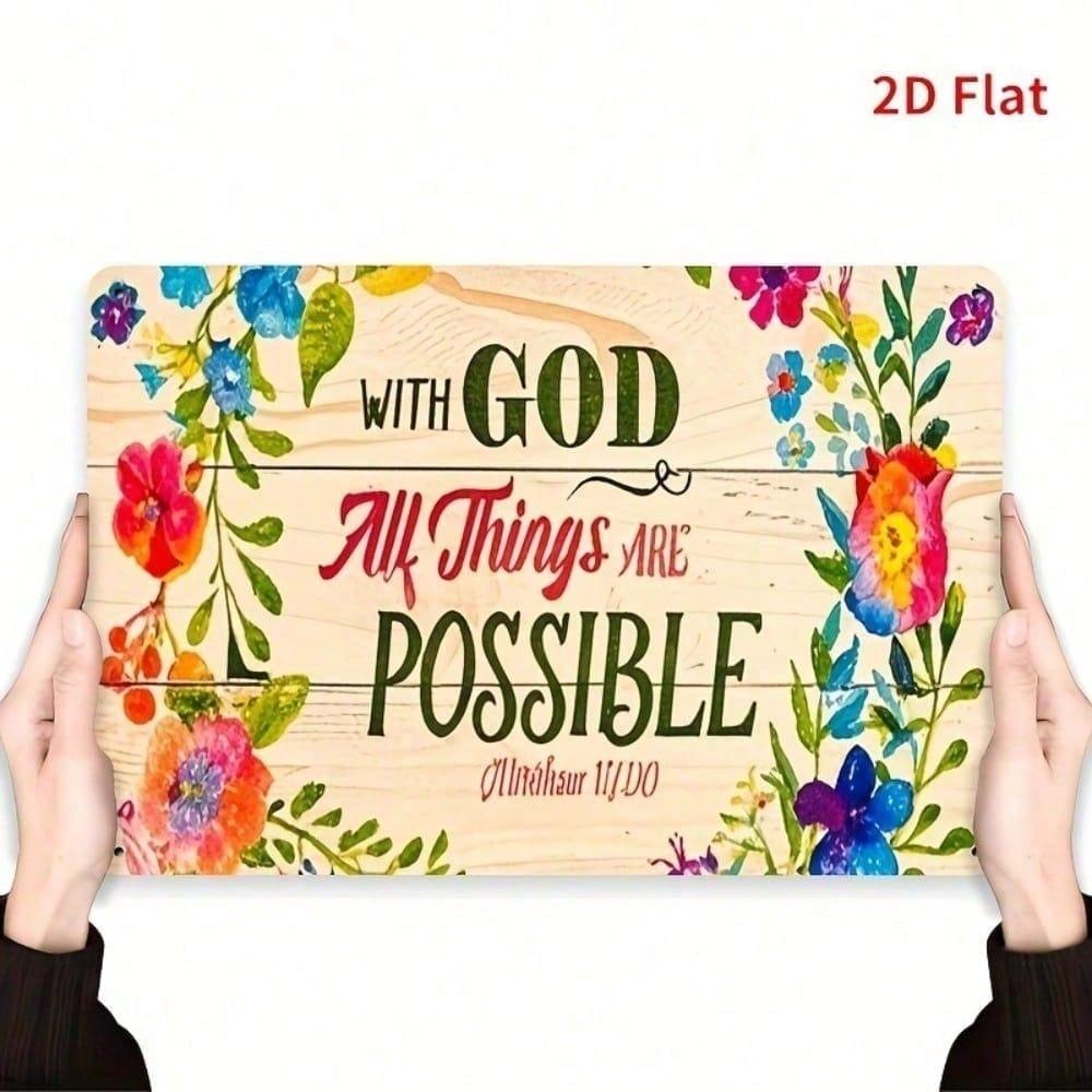 With God All Things Are Possible Metal Sign Inspirational Christian Bible Verse Wall Art Home Decor