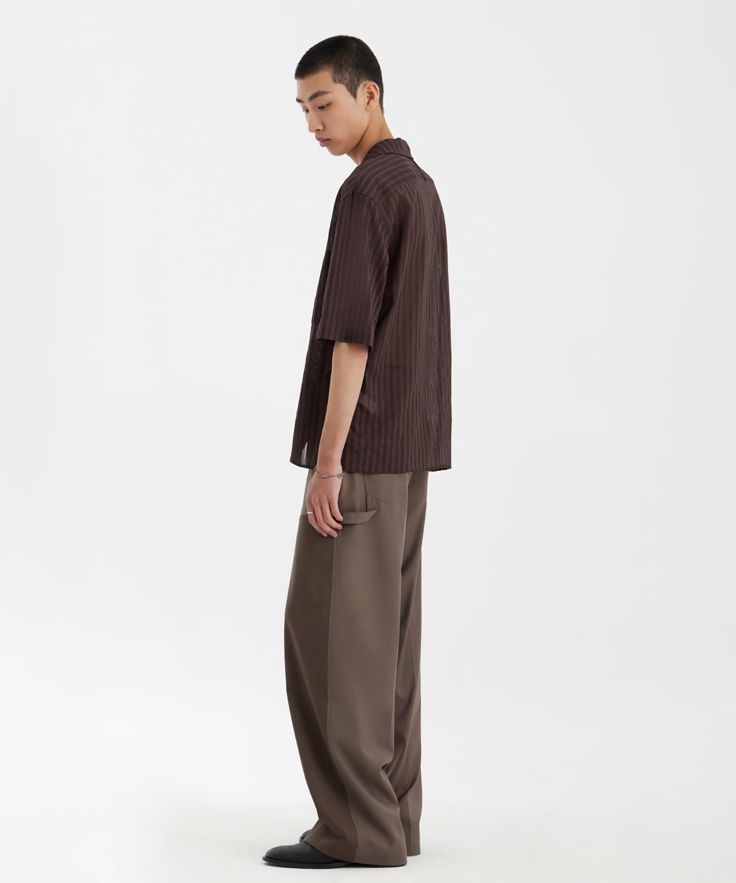 Youth Convertible Collar Half Shirt - Brown S