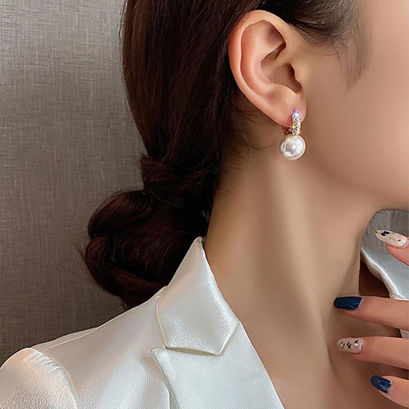 Cercei cu perle romantice de modă, bijuterii, cercei cu picătură de aur, zirconi, pentru femei, temperament, ornamente pentru petrecerea de nuntă, comerț cu ridicata