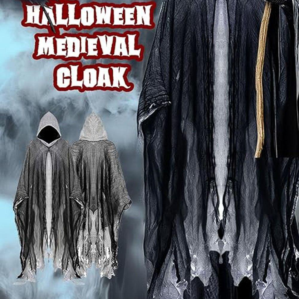 Creative Gift with Oversized Hood Halloween Hooded Cloak Vintage Black Color Overcoats Cosplay Costume