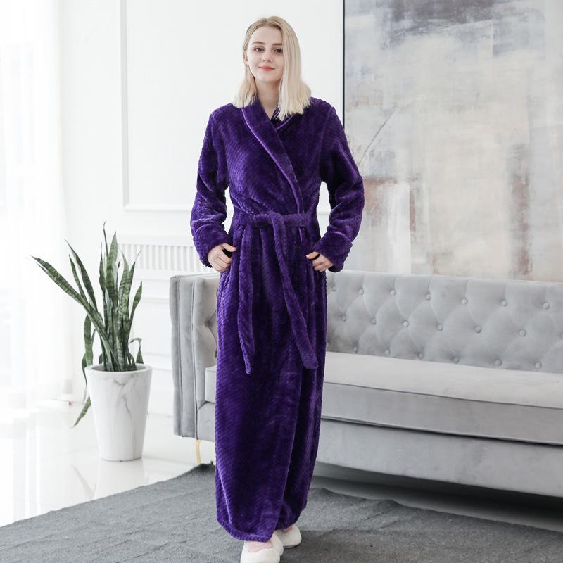 Unisex Thickened Flannel Bathrobe – Autumn/Winter Coral Fleece Pajamas, Plus Size