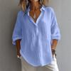 Spring Summer Women's White Shirt Casual Linen Blend Solid Color Loose Long-Sleeved V-Neck Lapel Blouses for Female