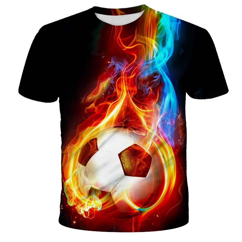 Summer Round Neck 3D Colorful Football Pattern Printed Top Fashionable Casual Short Sleeved Children's Boy T-shirts