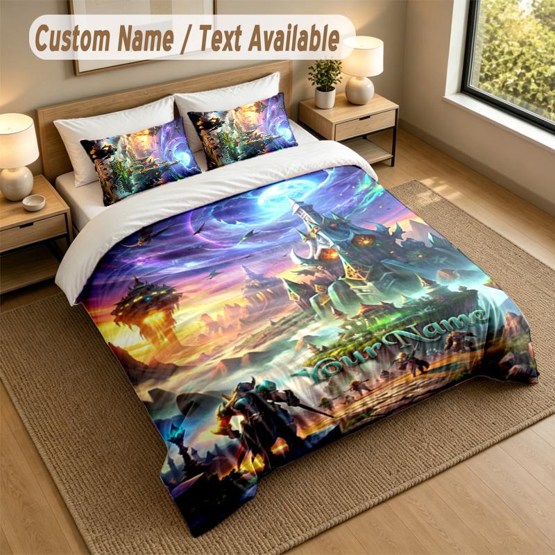 3Pcs Bedding Set Custom Name Text, 1 Sheet 2 Pillowcases Home Bed DecorWorld of Warcraft