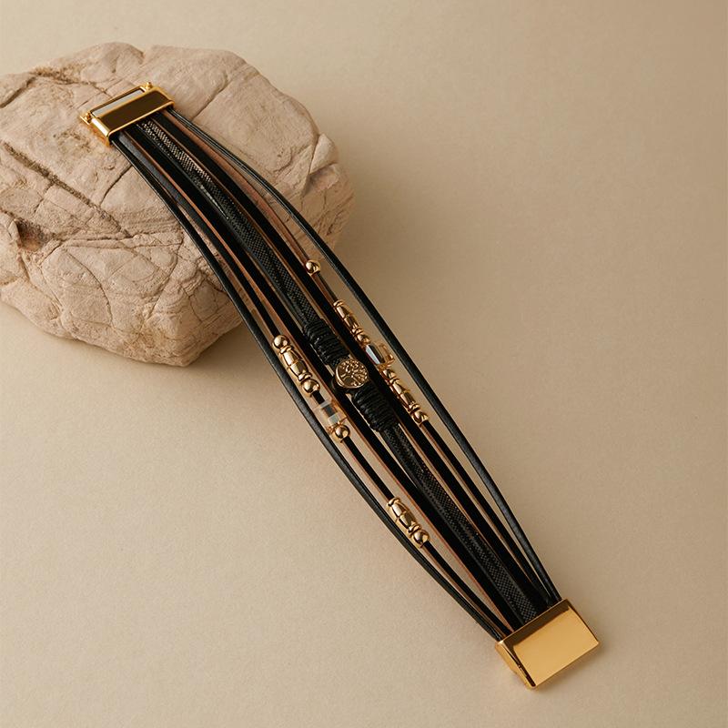 Brățară din piele cu mărgele pentru femei, lanț gros, multistrat, înfășurat, brățări late, accesorii de bijuterii pentru petrecere