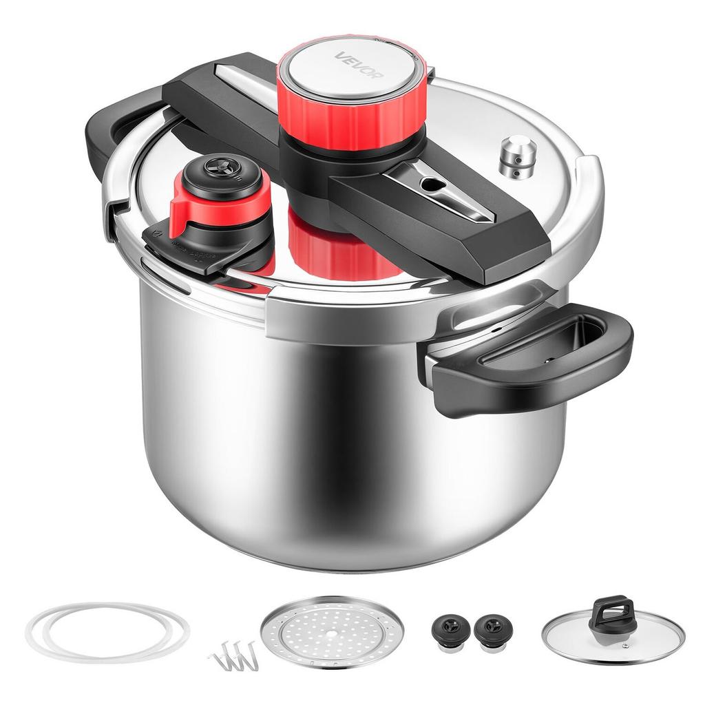 Pressure Cooker, 6L Pressure Cooker Stainless Steel, Pressures Canner with Steaming Rack, Tempered Glass Lid, Three Pressures Settings for Meat,