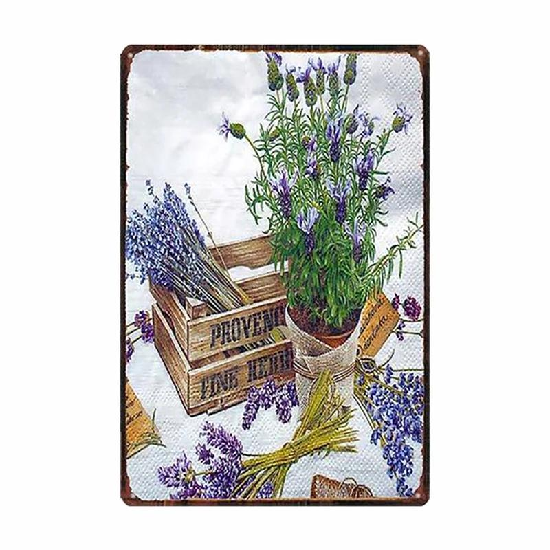 Lavender Metal Plate Flower Farmhouse Tin Signs Plaque Vintage Wall Art Poster Home Garden Decor 20x30cm